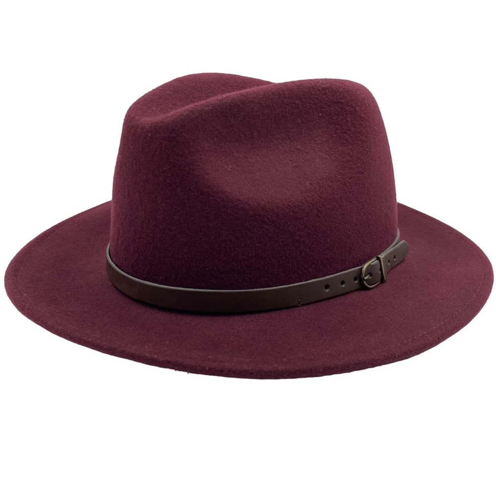 Gelso Bianco Firenze Italy Maroon Wool Fedora Hat Leather Band Burgundy